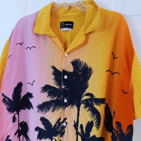 Original Use Men’s XXL Yellow/Orange/Pink Tropical Short Sleeve Button Down - Picture 2 of 5